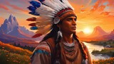 Fototapeta Natura - Illustration of a native american indian chief