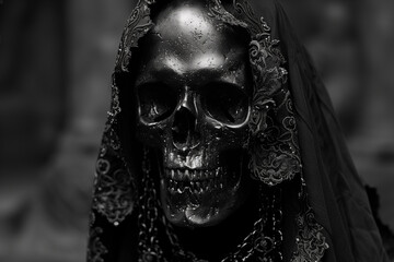 Canvas Print - Grim reaper, skull over dark background, Halloween concept.