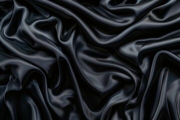 Wall Mural - luxurious black satin fabric texture with soft wavy patterns abstract background