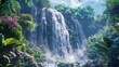 Rainbow-Touched Waterfall Oasis in a Tropical Rainforest