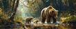 Forest Journey: Mother Bear with Cubs at the Stream