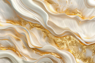 Luxurious fusion. Acrylic paints with gold dust, elegant waves, and milky textures in 3D illustration