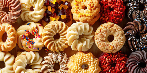 Wall Mural - Assortment of sweet cookies. Different types of sweet cookie background.