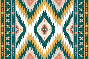 Navajo tribal vector Green seamless pattern. Native American ornament. Ethnic South Western decor style. Boho geometric ornament. Mexican blanket, rug. Woven carpet illustration