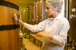 Professional winemaker controlling wine making process and quality at winery factory