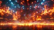 Fiery Digital Arena with Dramatic Lighting and Explosive Energy