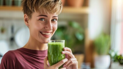 Wall Mural - Woman Enjoying a Fresh Green Smoothie