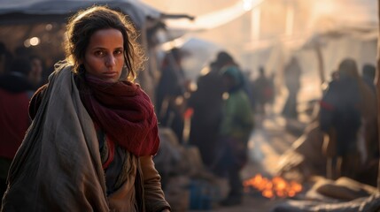 Canvas Print - Pioneering Woman in Humanitarian Aid female humanitarian worker providing crisis relief