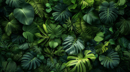 Wall Mural - A lush green jungle with many leaves and vines