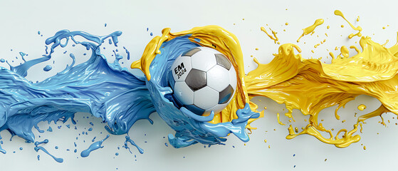 Wall Mural - EM 2024 Football Soccer Fever abstract Artistic Explosion with ball the Countries meet Wallpaper Poster Brainstorming Map Magazine Background Cover
