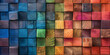 Background with small square shaped colorful wooden cubes