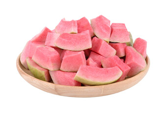 Poster - pink guava in plate wooden on transparent png