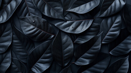 Wall Mural - A close up of black leaves with water droplets on them