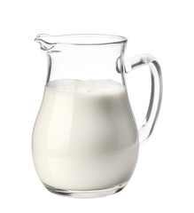 A glass pitcher of fresh milk, PNG file of isolated cut-out object on transparent background, isolated on white background