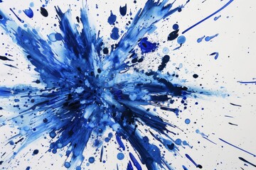 Wall Mural - vibrant blue explosion of paint splatters on white canvas abstract generative ai art