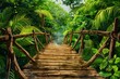 lush green tropical footbridge scenic landscape illustration