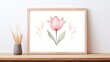A beautiful watercolor painting of a single pink tulip with green leaves