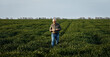 Senior farmer walking in wheat field.