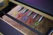 
Closeup of reformer pilates stretcher springs. Metal springs with colored tips according to their intensity of force.