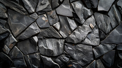 Wall Mural - Background of black slate stone wall texture. Black stone wall background.