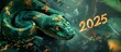 Chinese New Year 2025. Year of the Snake. Green and Gold Snake Background with Text 2025
