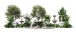 A set of illustrations, simulating a fountain garden decoration, natural style, beautiful, white background.Generative AI