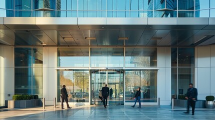 Wall Mural - State-of-the-Art Office Building with Pedestrians at the Revolving Entrance
