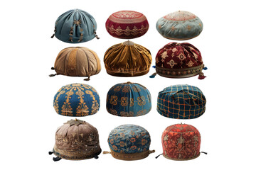 Wall Mural - Collection of vintage head ottoman hat isolated on transparent background