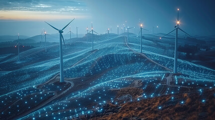 high-tech visualization of renewable energy networks.