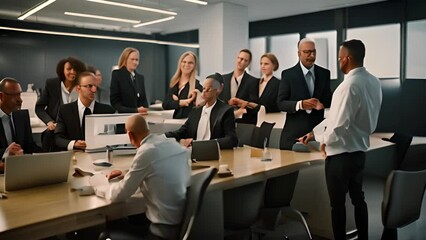 Wall Mural - Group of People Standing Around Conference Table Generative AI