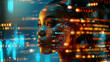 © Alison - portrait of a woman with an AI background. AI portrait concept. Side profile portrait of a black female with a tech pattern overlay, portraying a cyber security analyst of artificial intelligence.