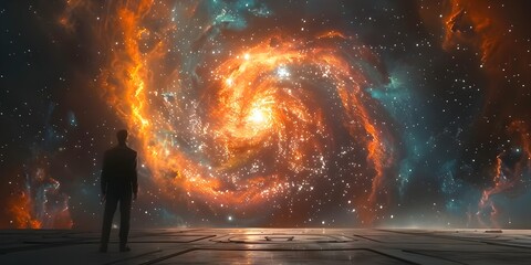Wall Mural - awestruck astronomer observing mesmerizing supernova from spaceship deck at cosmic splendor in the v