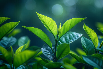 Poster - Tea leaves depicted as a gentle breeze, their lines flowing freely and bringing a sense of calm and freshness,