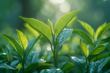 Poster - Tea leaves depicted as a gentle breeze, their lines flowing freely and bringing a sense of calm and freshness,