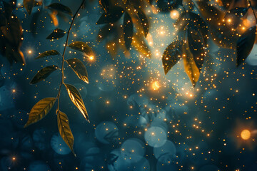 Fototapete - Tea leaves morphing into a cascade of sparkling stars, illuminating the night with their calming presence,