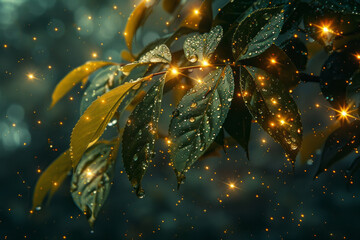 Poster - Tea leaves morphing into a cascade of sparkling stars, illuminating the night with their calming presence,