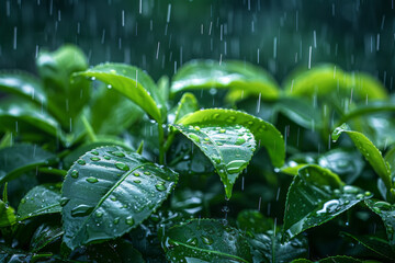 Poster - Tea leaves depicted as falling rain, their lines descending softly and steadily, soothing the viewer,