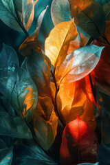 Fototapete - An abstract representation of tea leaves melting into a sunset horizon, merging soothing and energizing hues,