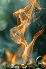Poster - A close-up of tea leaves morphing into a swirl of steam-like curls, representing the warm, comforting steam of tea,