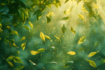 Poster - Tea leaves subtly changing into a delicate lattice of lines, mimicking the intricate dance of flavors in a cup of tea,