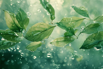 Poster - Tea leaves dissolving into a series of tranquil watercolor washes, symbolizing their gentle, relaxing nature,