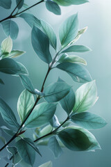 Aufkleber - An abstract depiction of tea leaves transitioning into soft, flowing ribbons of calming blues and greens,