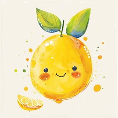 Cute lemon character. Hand drawn watercolor illustration. 