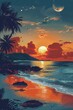 A Painting of a Sunset on the Beach