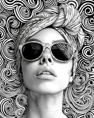 Wall Mural - A woman with a scarf and sunglasses is the main subject of the image