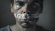 © john - Man with mouth sealed in adhesive tape with Freedom message. Free of speech, freedom of press, Human rights,