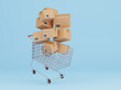 3d Shopping Trolley with Parcel boxes, Shopping Online Concept