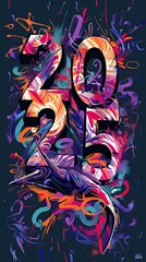 A vibrant, abstract graffiti-style artwork with the numbers 2015 featured prominently