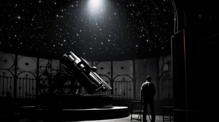 Monochromatic Astronomer's Observatory astronomer studies sky