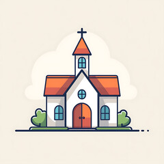 Church illustration, soft pastel colours, baptistic, catholic architecture, cartoon style, religious art for kids